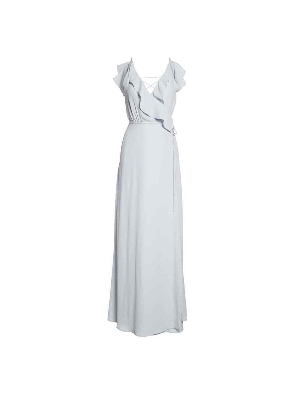 Wayf Light Blue Ruffle Wrap Maxi Dress